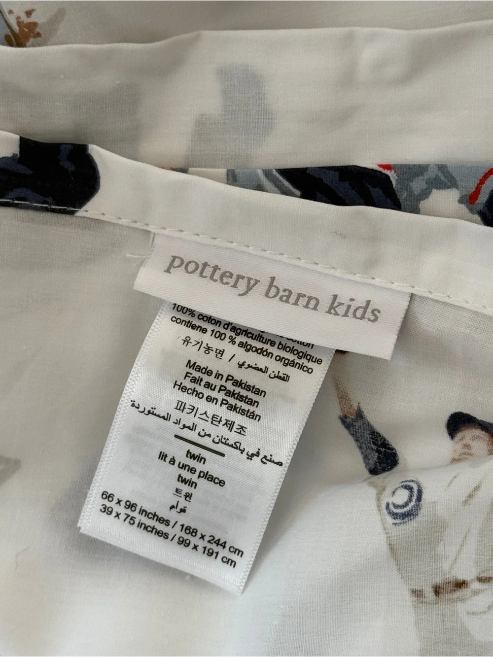 Pottery Barn Kids Vintage Baseball Player Twin Flat Bed Sheet Navy & Orange NWOT
